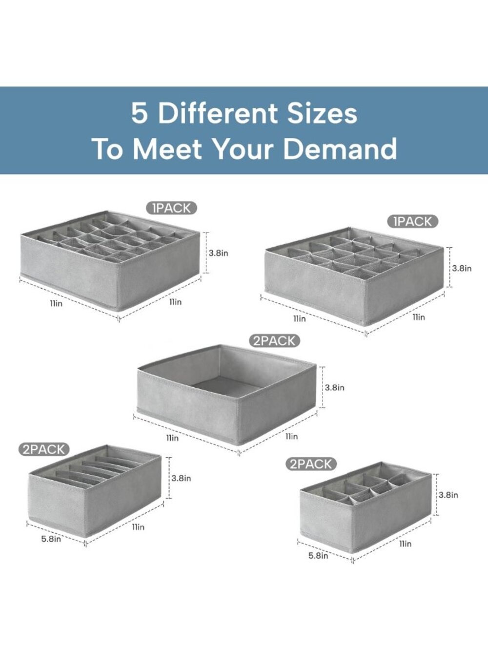 8 Pack Drawer Organizer Bins for Clothes, Socks & Baby Items - Foldable Storage - Picture 2 of 8